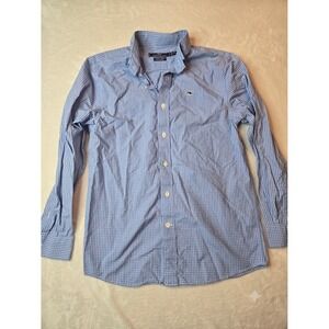 Vineyard Vines Mens Whale Shirt Gingham Button Down Blue White Long Sleeve Med